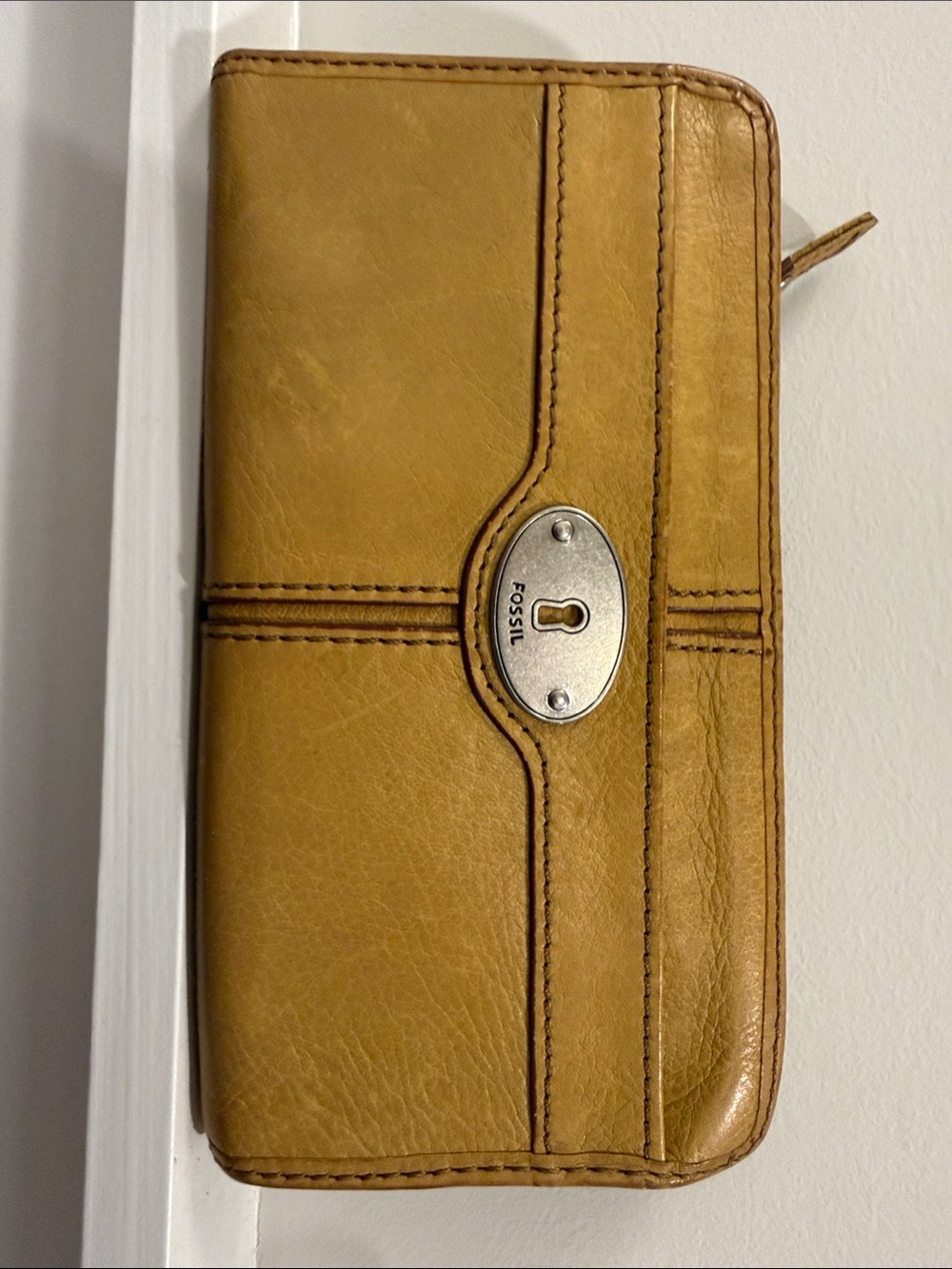 Fossil Tan Leather Zip-Around Wallet with Silver Accent